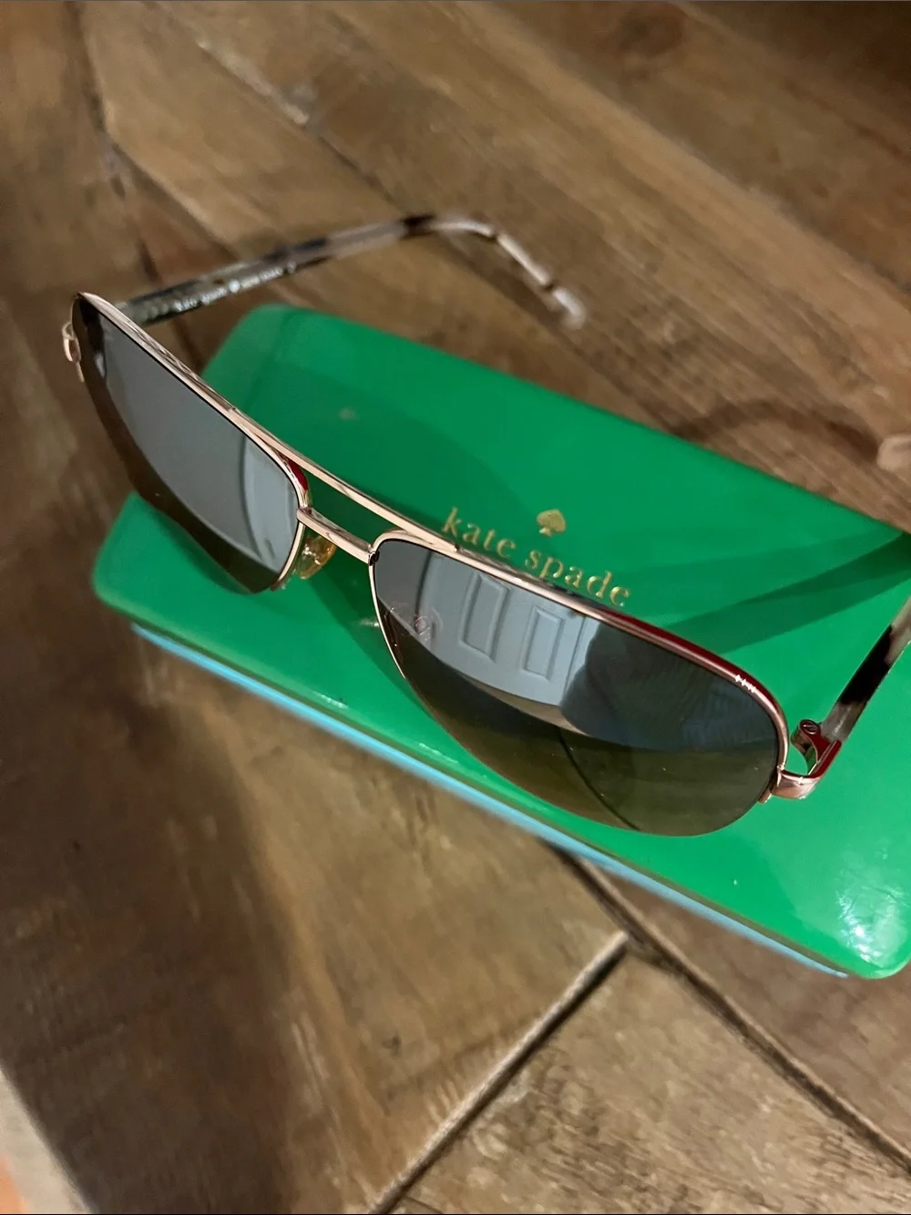 kate spade Gold Metal Aviator Sunglasses with Black Lenses